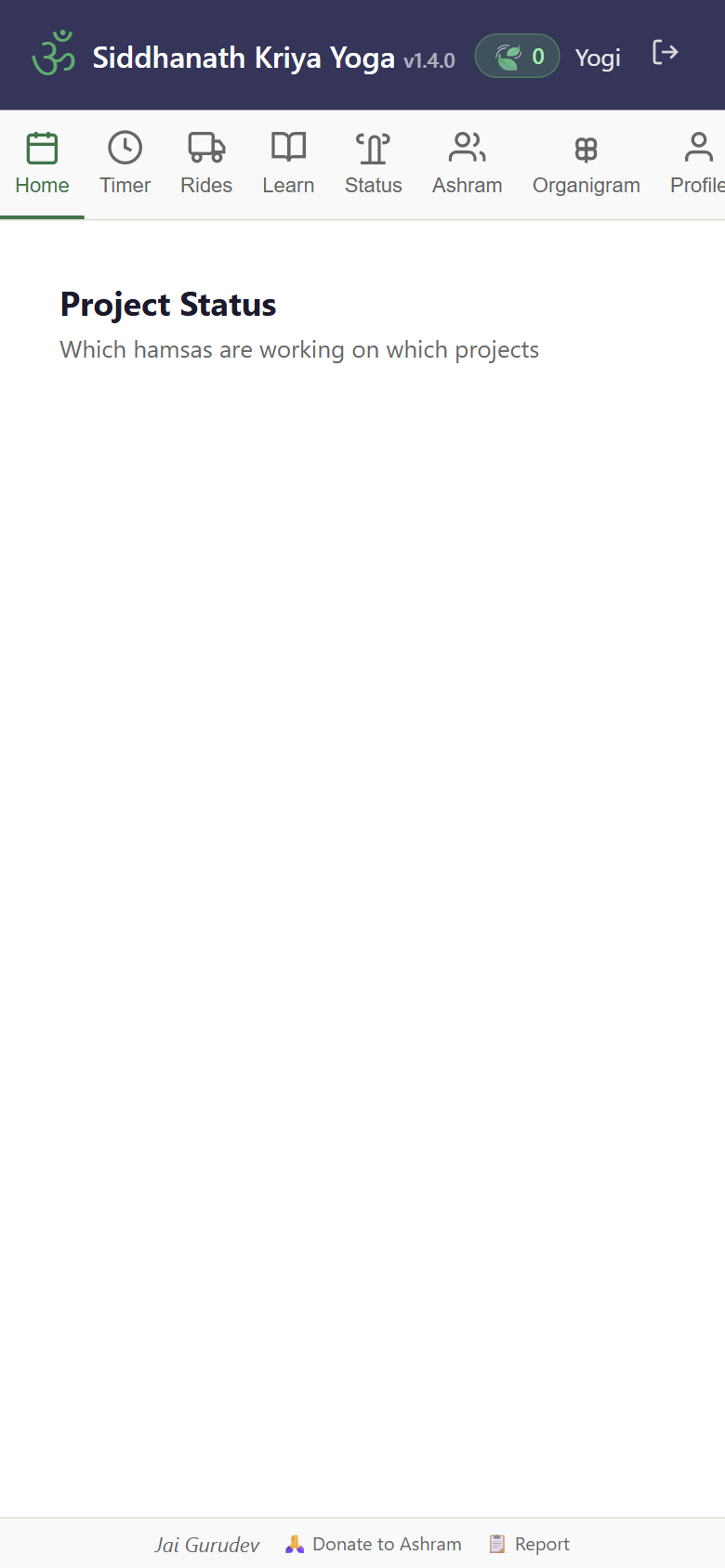 Status tab — project overview