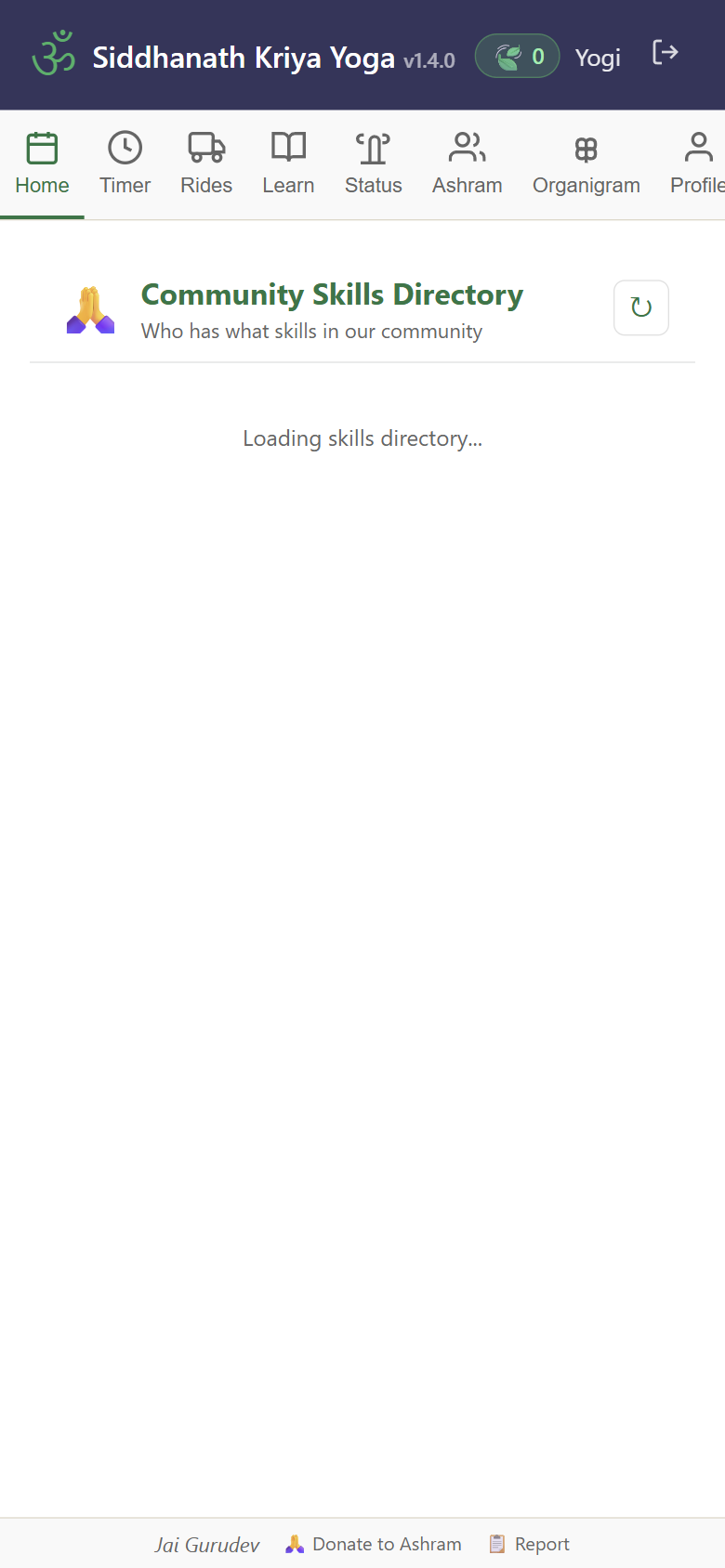 Organigram tab — community skill tree